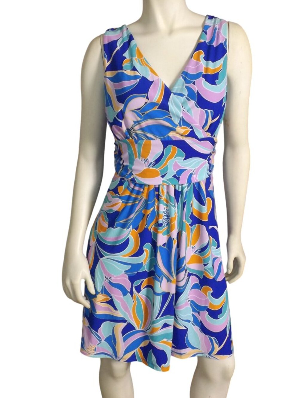 PAPPAGALLO Dress, M, Colorful, V-neckline, Flowy A-line, Sleeveless Multicolor